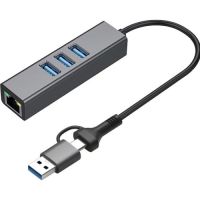 Изображение Адаптер USB 3.0 Type-C/Type-A to RJ45 Gigabit Lan, 3*USB 3.0, cable 13 cm Dynamode (DM-AD-GLAN-U3)